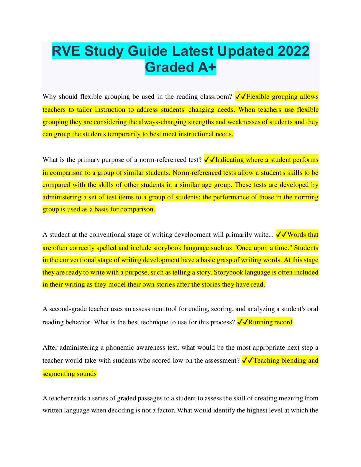 RVE Study Guide Latest Updated 2022 Graded A+